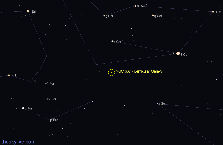 Finder chart NGC 667 - Lenticular Galaxy in Cetus star