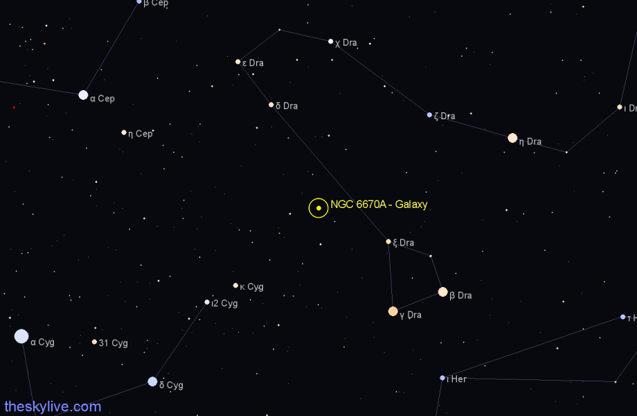 Finder chart NGC 6670A - Galaxy in Draco star