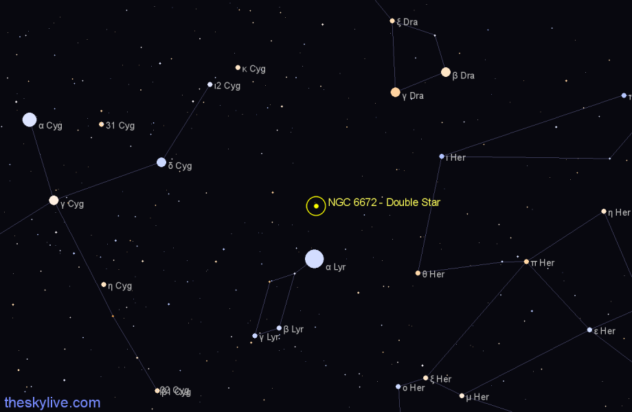 Finder chart NGC 6672 - Double Star in Lyra star