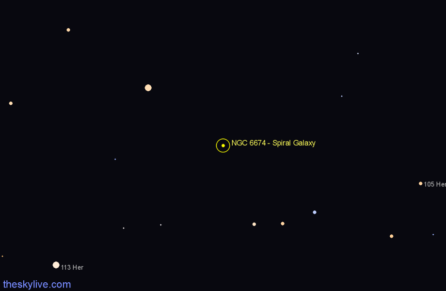 Finder chart NGC 6674 - Spiral Galaxy in Hercules star