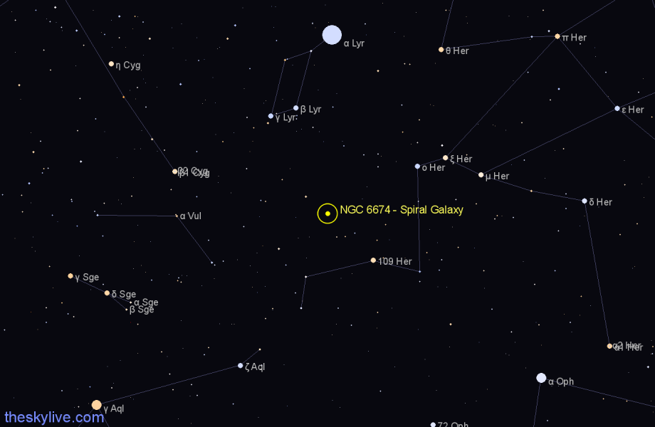 Finder chart NGC 6674 - Spiral Galaxy in Hercules star