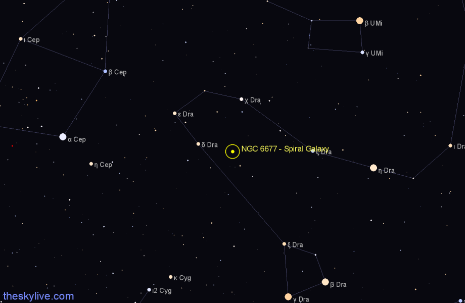 Finder chart NGC 6677 - Spiral Galaxy in Draco star