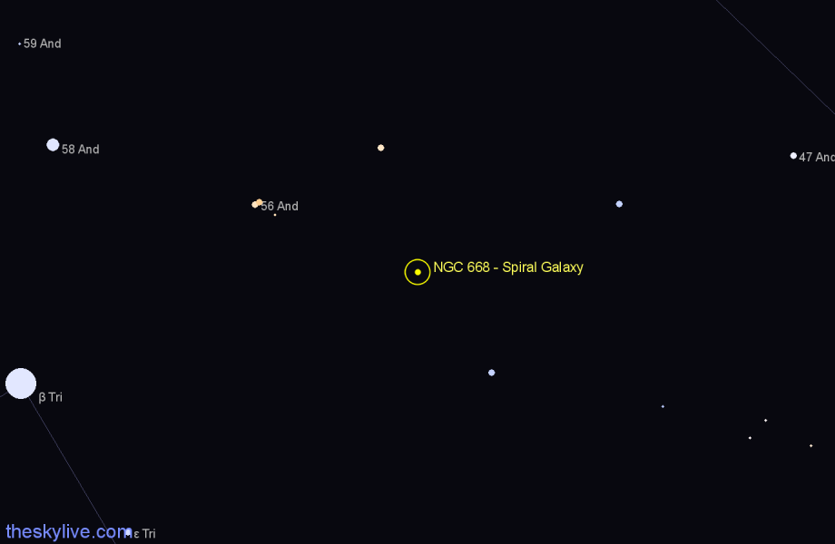 Finder chart NGC 668 - Spiral Galaxy in Andromeda star