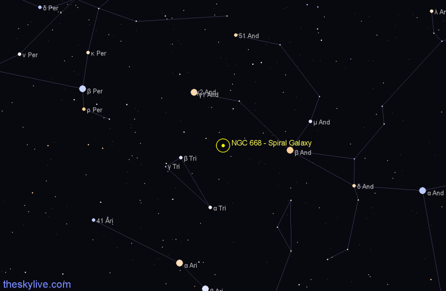 Finder chart NGC 668 - Spiral Galaxy in Andromeda star