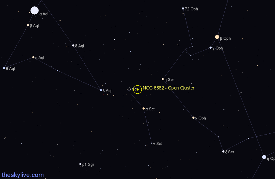 Finder chart NGC 6682 - Open Cluster in Scutum star