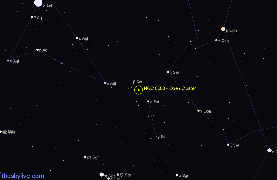 Finder chart NGC 6683 - Open Cluster in Scutum star