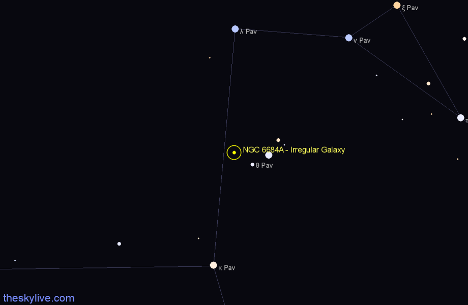 Finder chart NGC 6684A - Irregular Galaxy in Pavo star