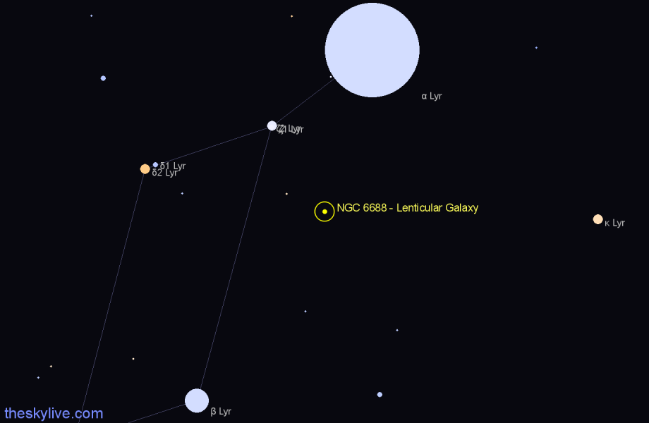 Finder chart NGC 6688 - Lenticular Galaxy in Lyra star