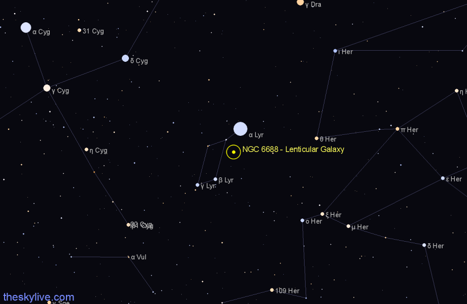 Finder chart NGC 6688 - Lenticular Galaxy in Lyra star