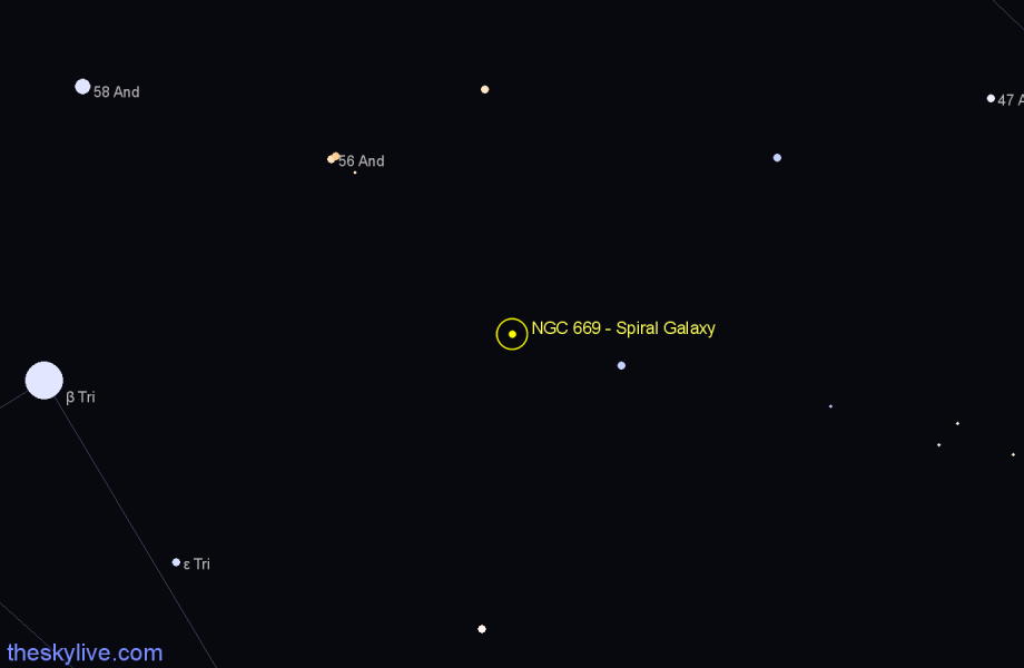 Finder chart NGC 669 - Spiral Galaxy in Andromeda star