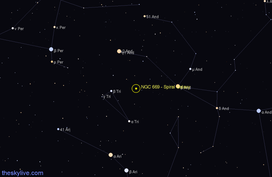 Finder chart NGC 669 - Spiral Galaxy in Andromeda star