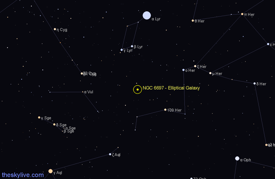 Finder chart NGC 6697 - Elliptical Galaxy in Hercules star