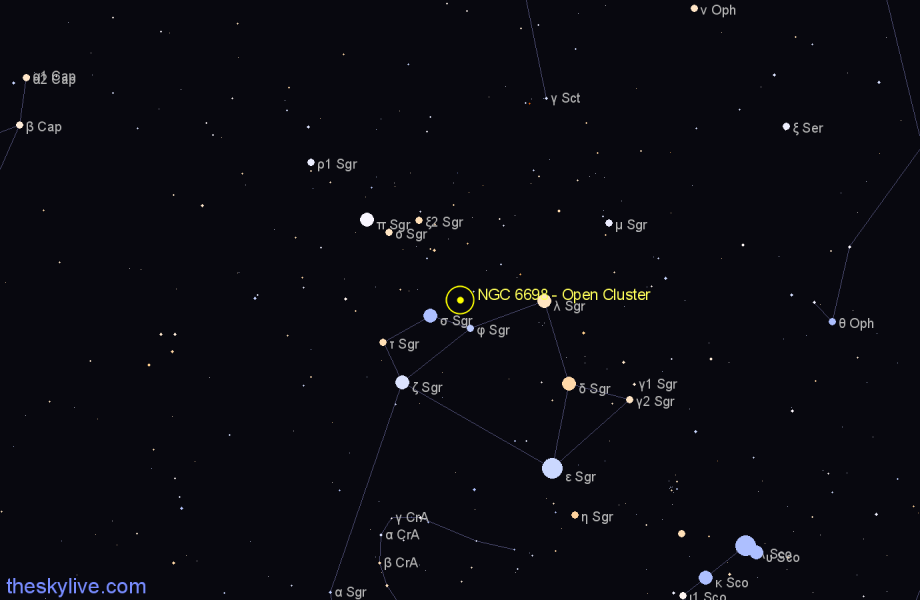 Finder chart NGC 6698 - Open Cluster in Sagittarius star