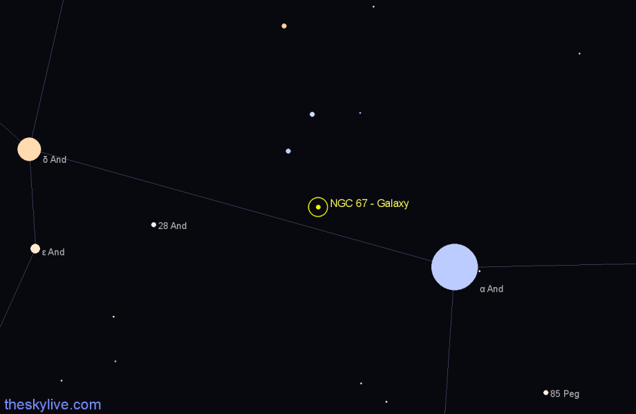 Finder chart NGC 67 - Galaxy in Andromeda star