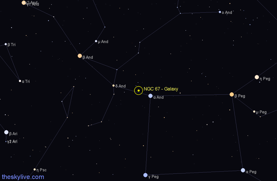 Finder chart NGC 67 - Galaxy in Andromeda star