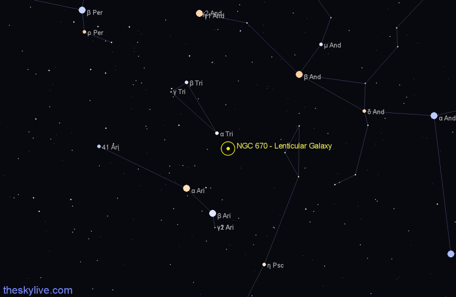 Finder chart NGC 670 - Lenticular Galaxy in Triangulum star