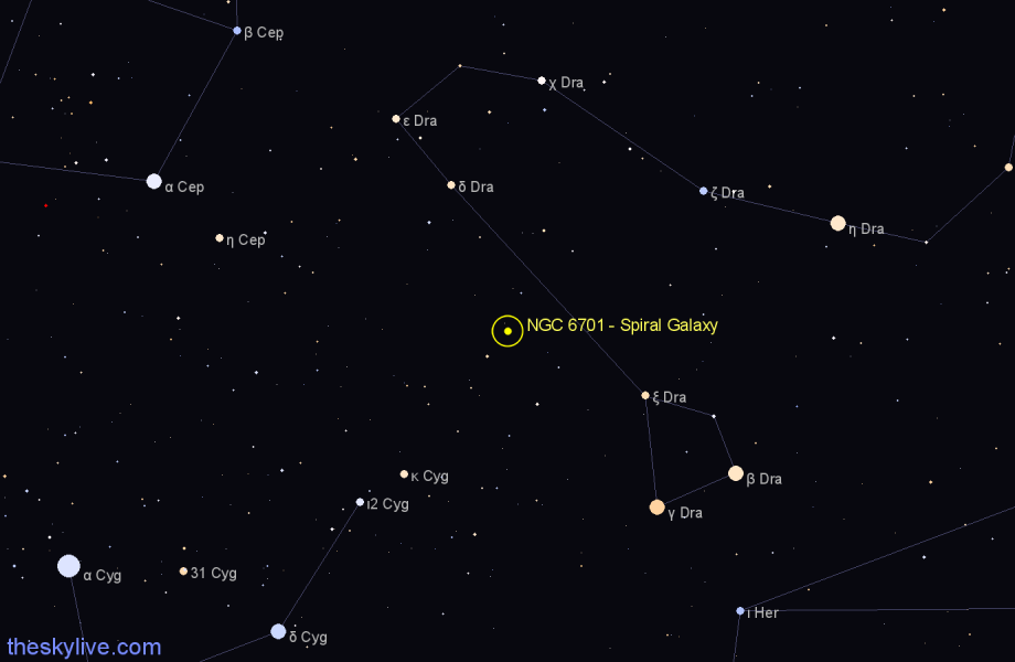 Finder chart NGC 6701 - Spiral Galaxy in Draco star