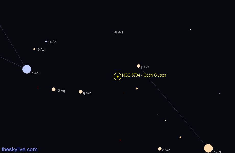 Finder chart NGC 6704 - Open Cluster in Scutum star