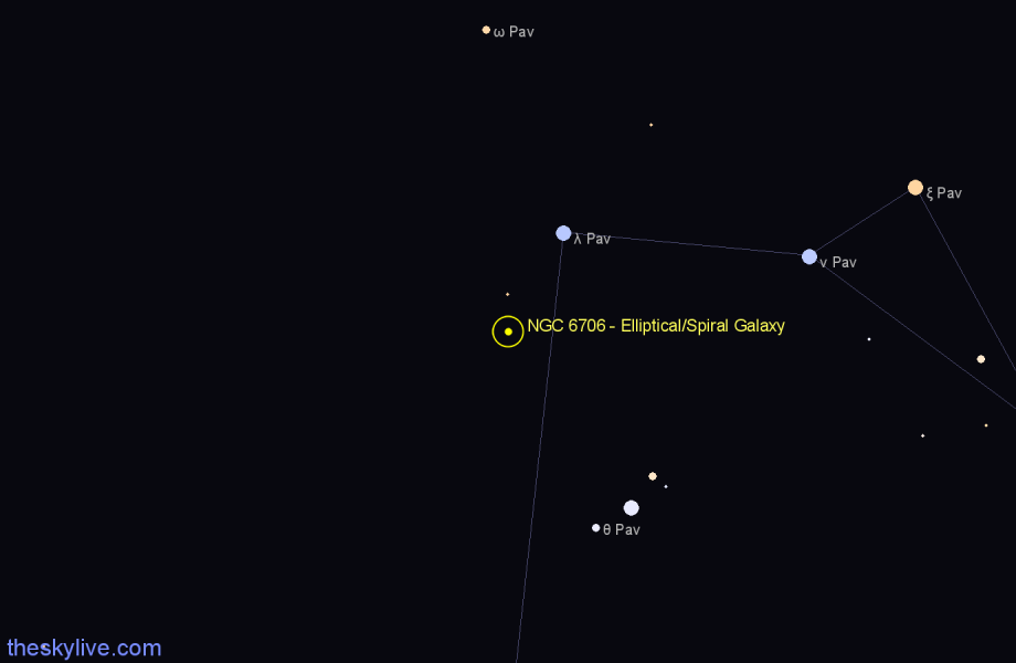 Finder chart NGC 6706 - Elliptical/Spiral Galaxy in Pavo star