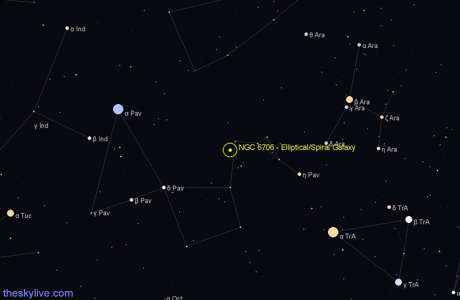 Finder chart NGC 6706 - Elliptical/Spiral Galaxy in Pavo star