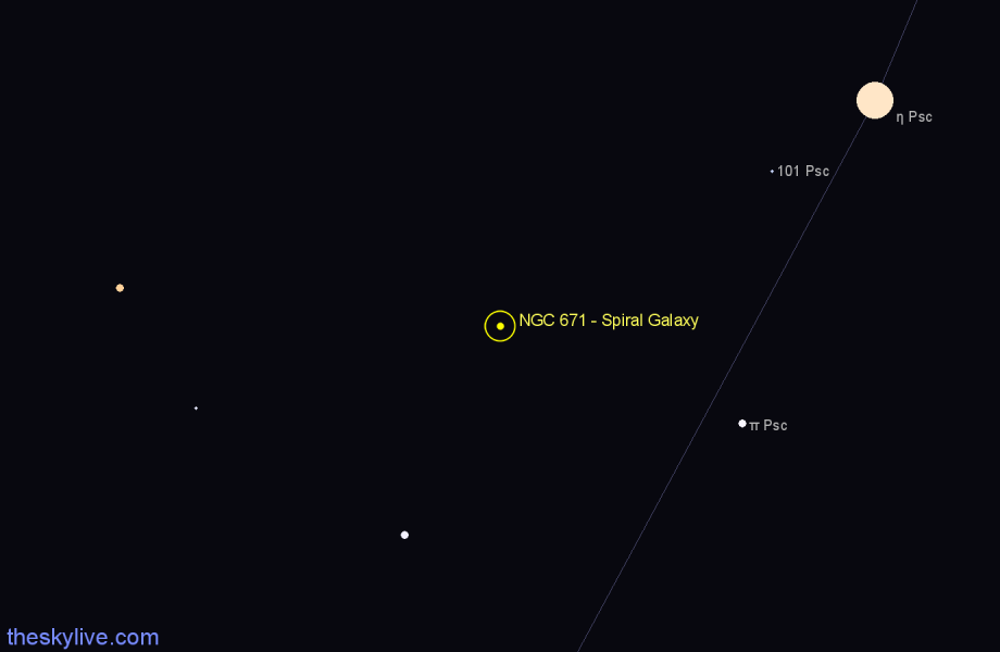 Finder chart NGC 671 - Spiral Galaxy in Aries star