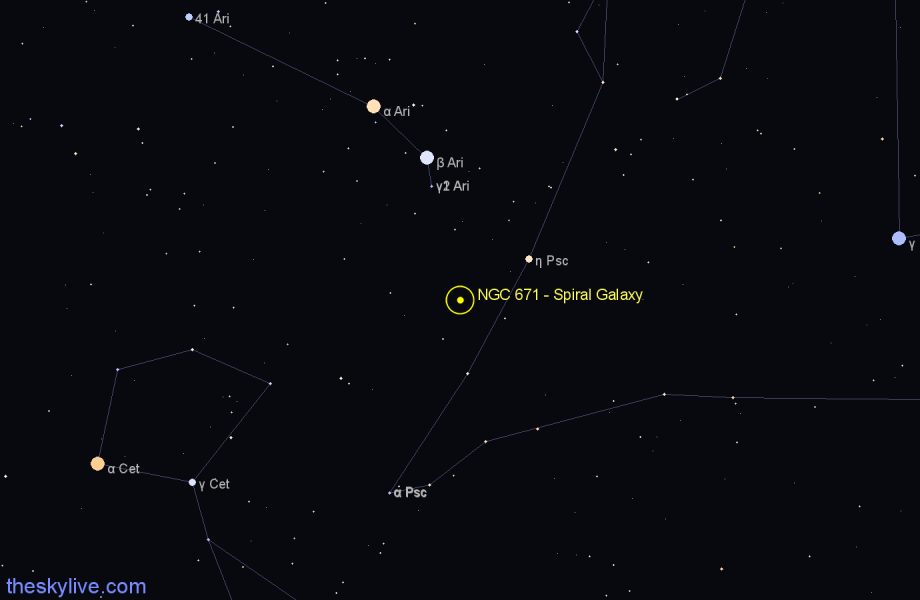 Finder chart NGC 671 - Spiral Galaxy in Aries star