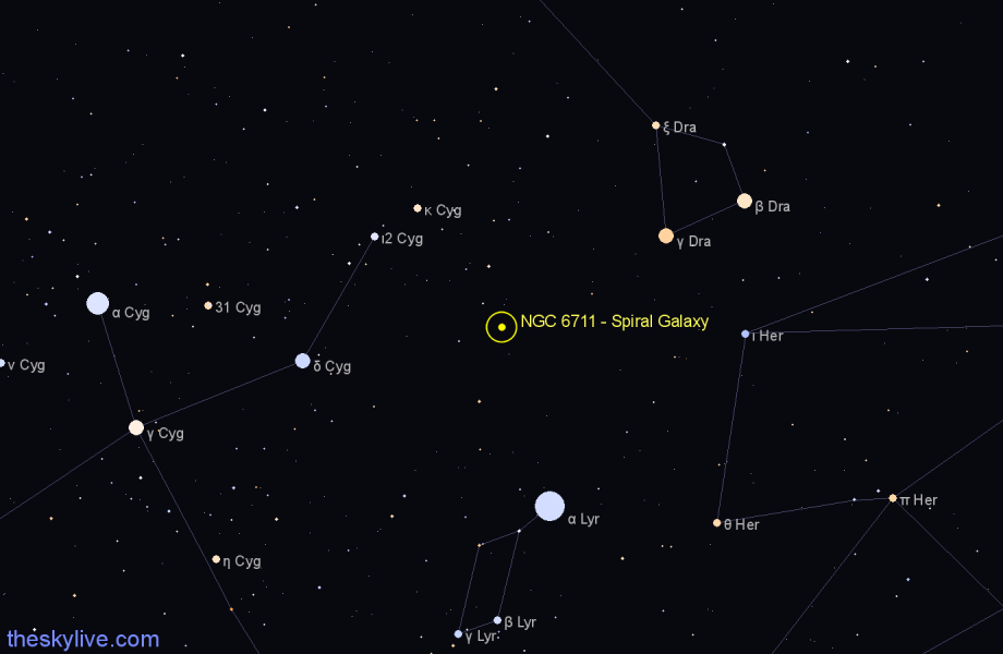 Finder chart NGC 6711 - Spiral Galaxy in Draco star