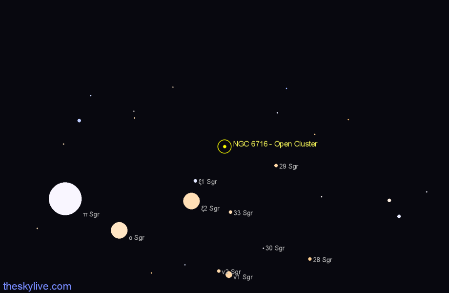 Finder chart NGC 6716 - Open Cluster in Sagittarius star