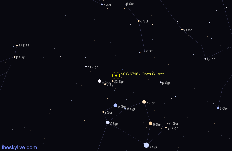 Finder chart NGC 6716 - Open Cluster in Sagittarius star