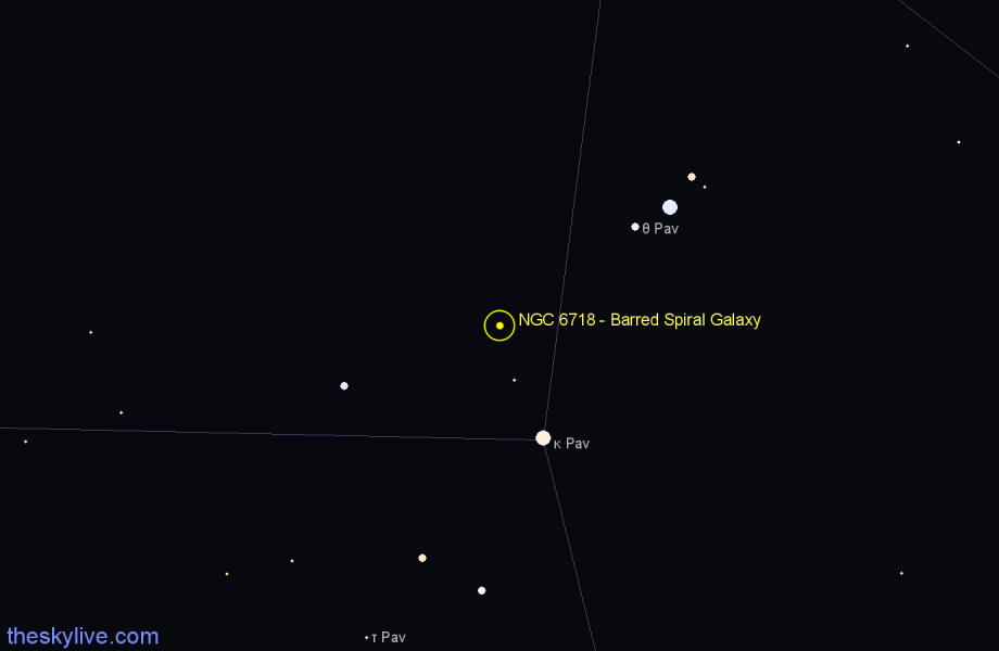 Finder chart NGC 6718 - Barred Spiral Galaxy in Pavo star