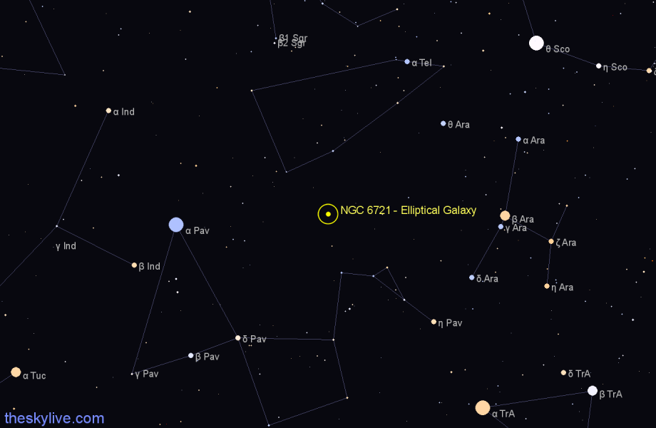 Finder chart NGC 6721 - Elliptical Galaxy in Pavo star