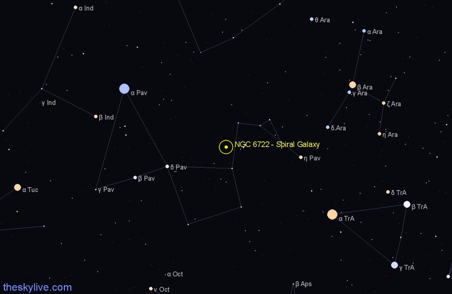 Finder chart NGC 6722 - Spiral Galaxy in Pavo star