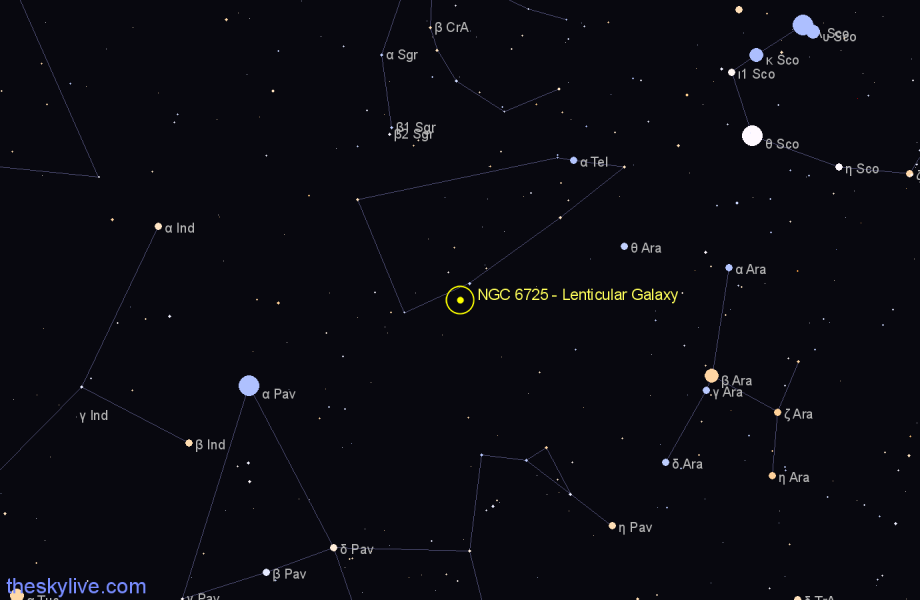 Finder chart NGC 6725 - Lenticular Galaxy in Telescopium star