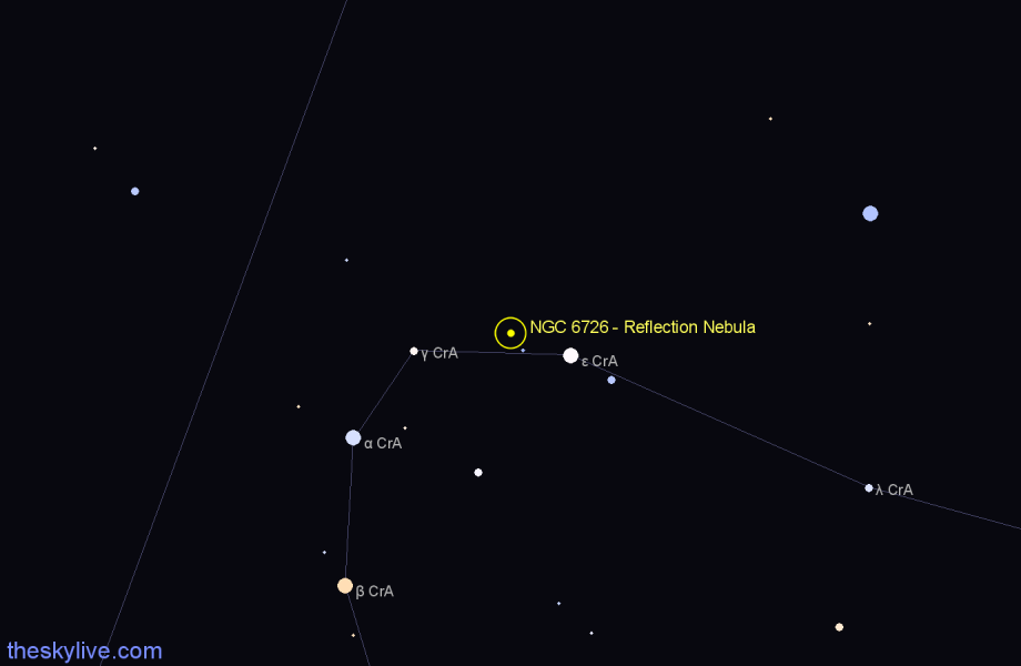 Finder chart NGC 6726 - Reflection Nebula in Corona Australis star