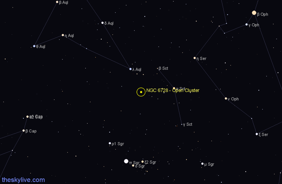 Finder chart NGC 6728 - Open Cluster in Aquila star