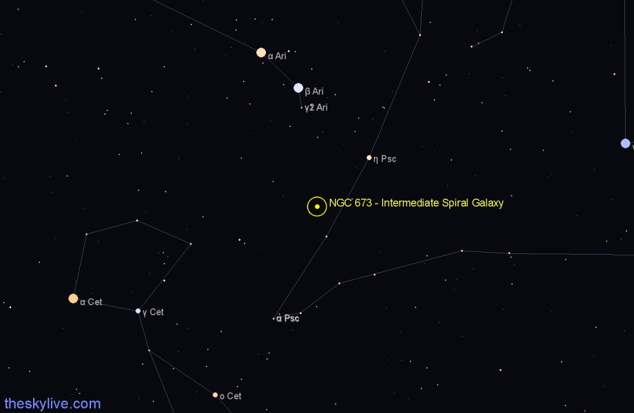 Finder chart NGC 673 - Intermediate Spiral Galaxy in Aries star