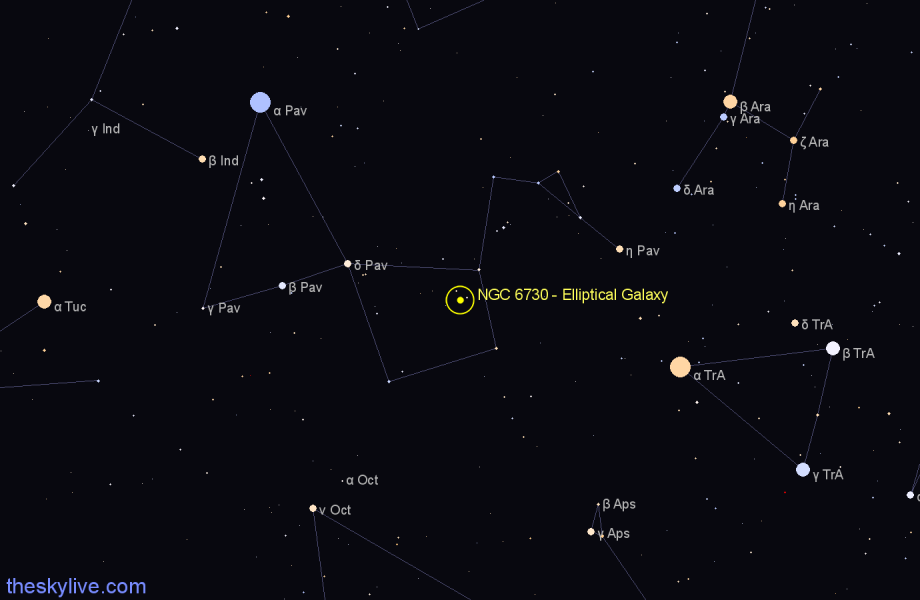 Finder chart NGC 6730 - Elliptical Galaxy in Pavo star