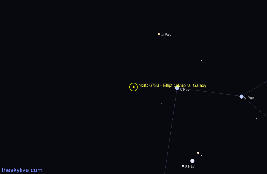 Finder chart NGC 6733 - Elliptical/Spiral Galaxy in Pavo star