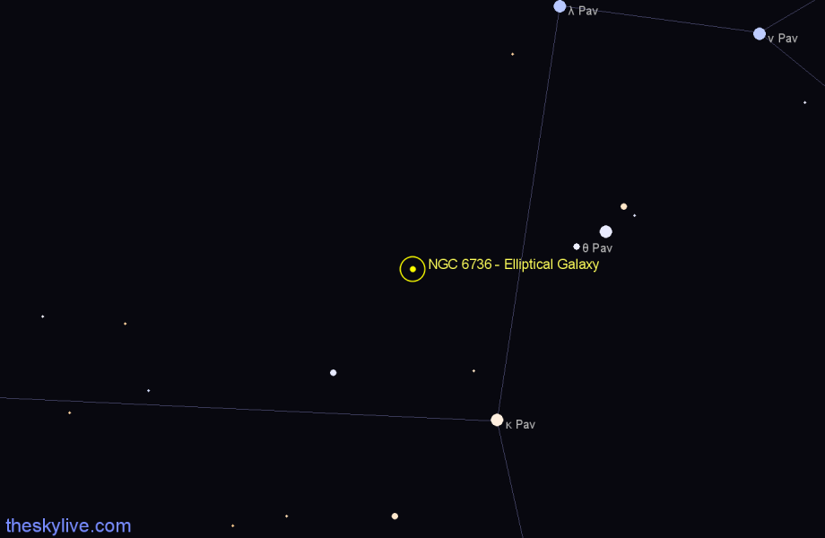 Finder chart NGC 6736 - Elliptical Galaxy in Pavo star