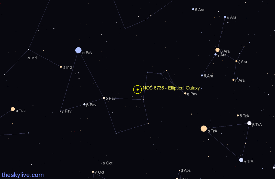 Finder chart NGC 6736 - Elliptical Galaxy in Pavo star