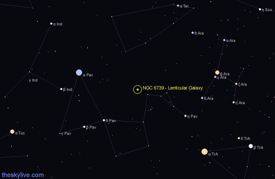 Finder chart NGC 6739 - Lenticular Galaxy in Pavo star