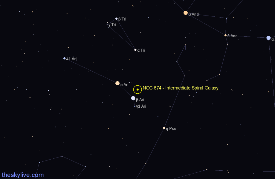 Finder chart NGC 674 - Intermediate Spiral Galaxy in Aries star