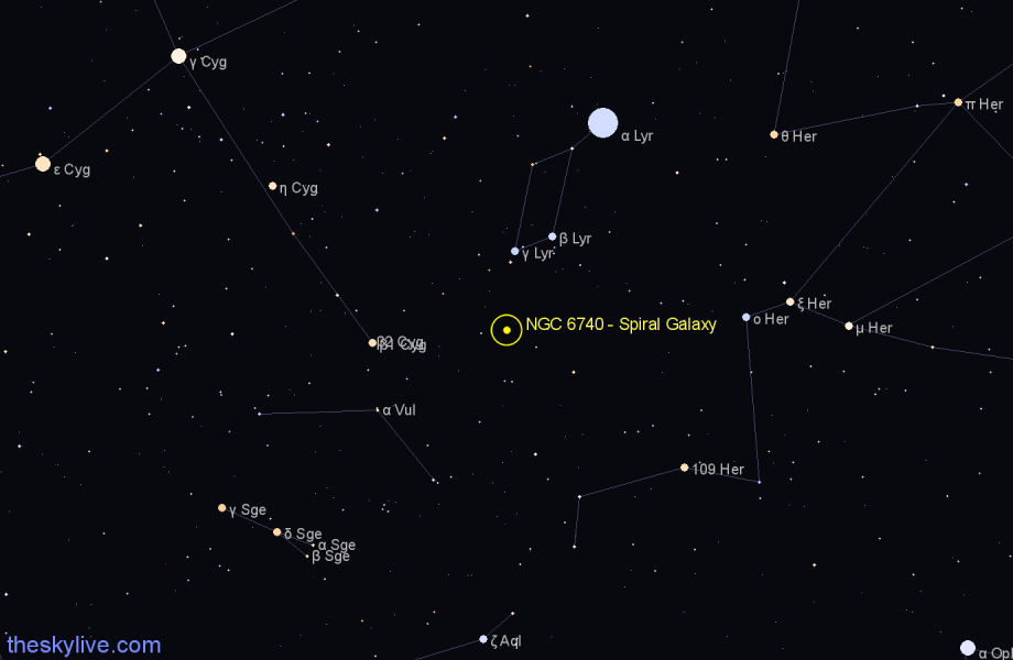 Finder chart NGC 6740 - Spiral Galaxy in Lyra star