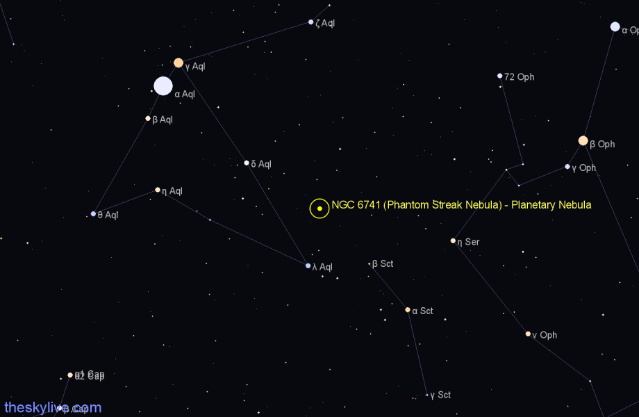 Finder chart NGC 6741 (Phantom Streak Nebula) - Planetary Nebula in Aquila star