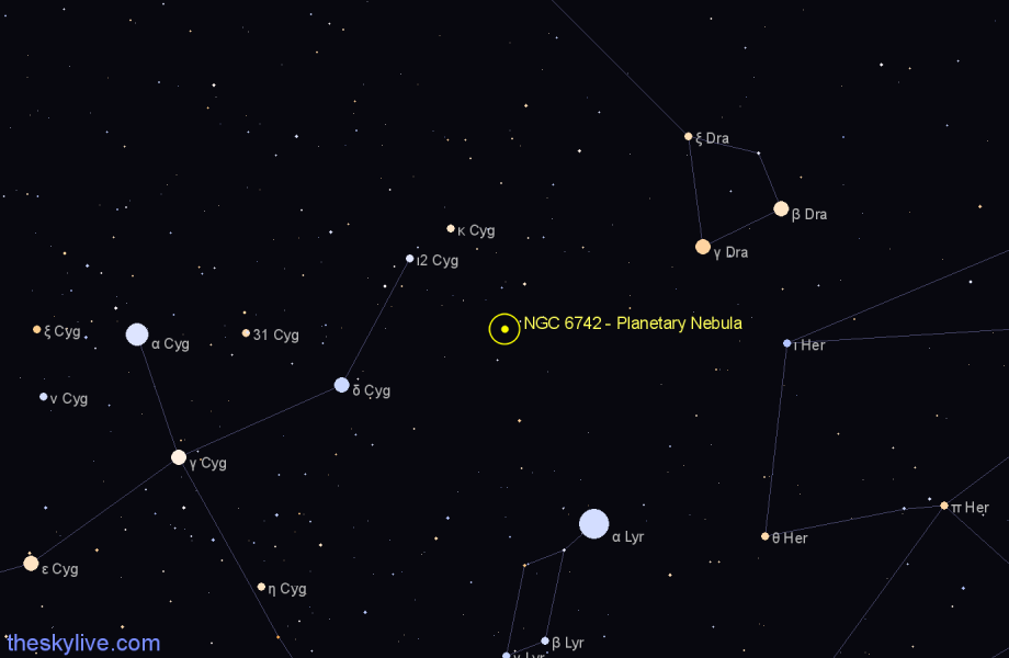 Finder chart NGC 6742 - Planetary Nebula in Draco star