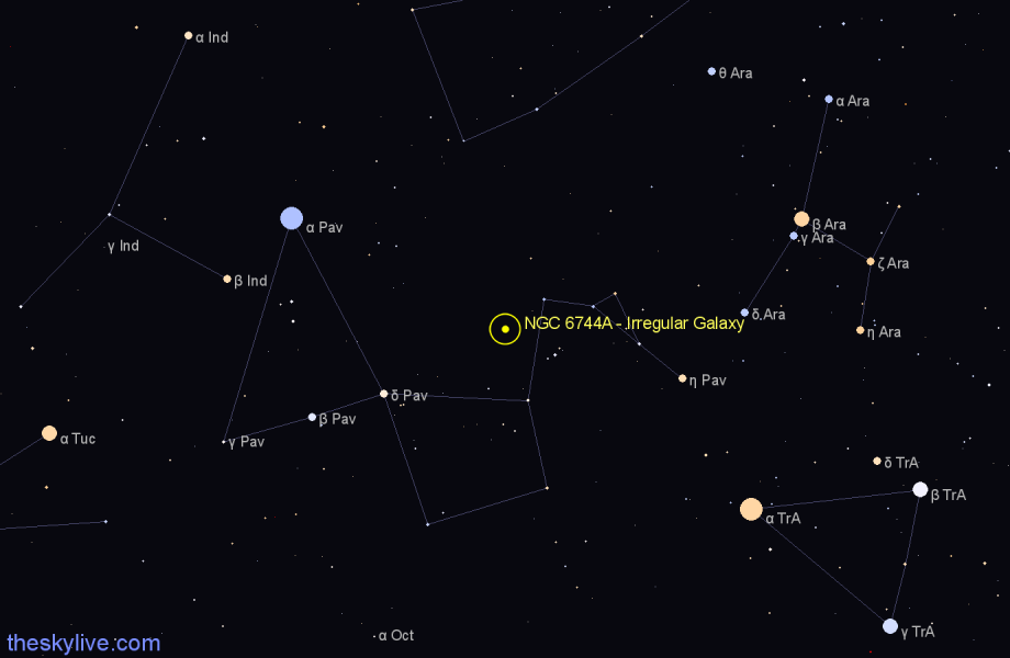 Finder chart NGC 6744A - Irregular Galaxy in Pavo star