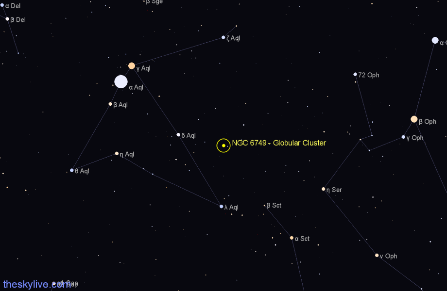 Finder chart NGC 6749 - Globular Cluster in Aquila star