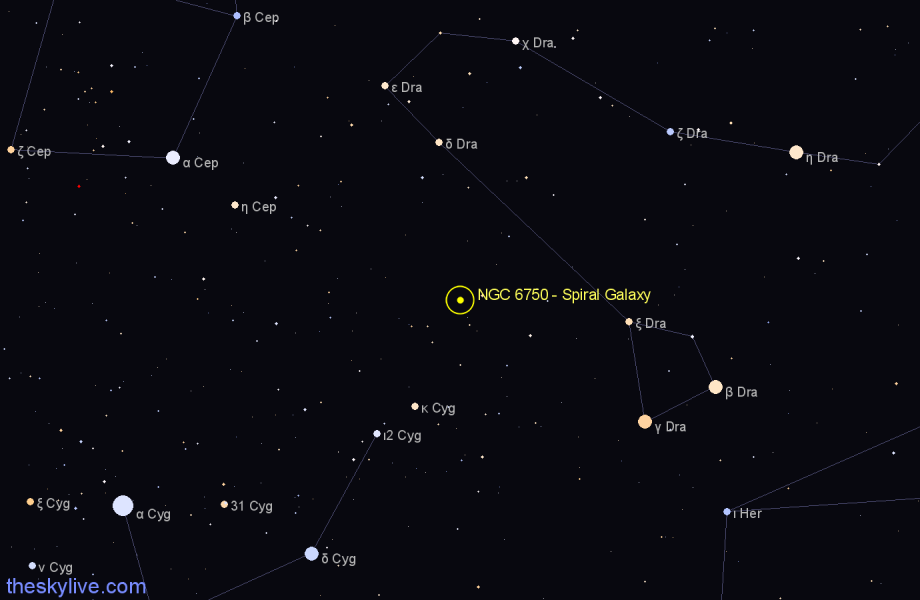 Finder chart NGC 6750 - Spiral Galaxy in Draco star