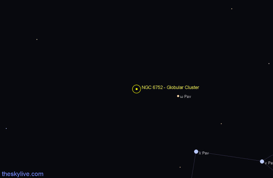 Finder chart NGC 6752 - Globular Cluster in Pavo star