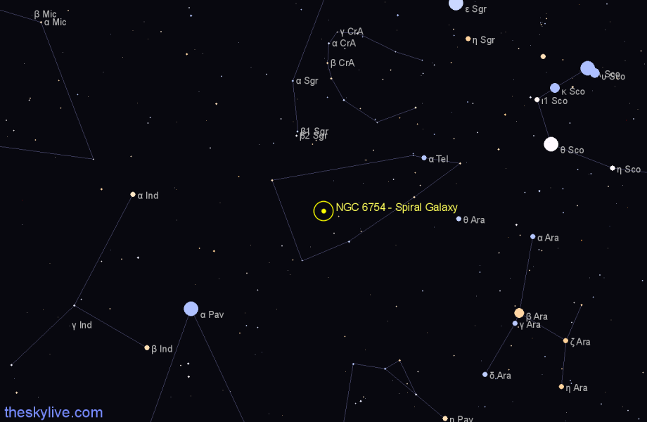 Finder chart NGC 6754 - Spiral Galaxy in Telescopium star